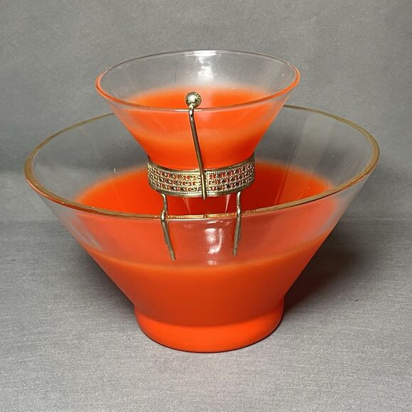 Vintage  Red/Orange Blendo Frosted 1965 Chip & Dip Bowl Set MCM Retro - Picture 2 of 9